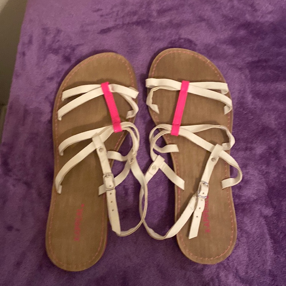 X-appeal pink white tan sandals size 9